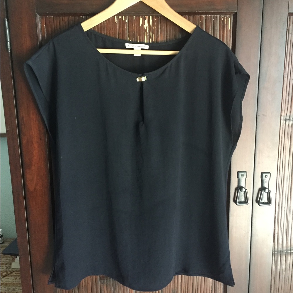 Anthropologie Black Cap-Sleeve Blouse with Gold Accent